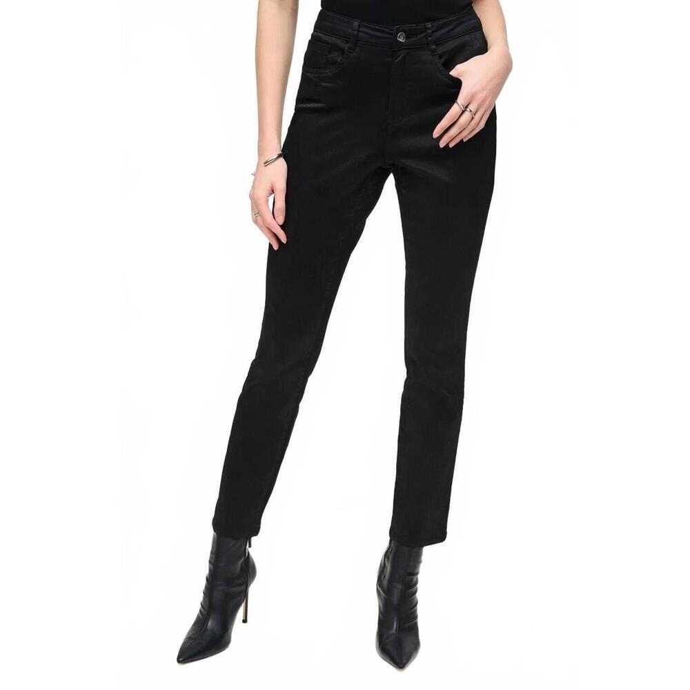 NEW JOSEPH RIBKOFF catherine classic slim foiled print denim pants in black